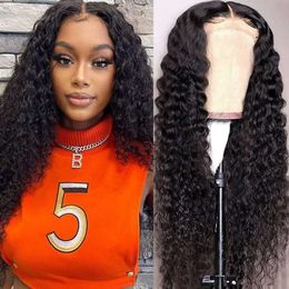 ALEPAZ Deep Wave 13x4 HD Transparent Frontal Wigs Pre Plucked 180% Density Curly Lace Front Wig Human with Baby Hair Natural Hairline