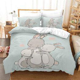 Cartoon Rabbit Duvet Funny Animals 3D Print Bedding Set for Kids Teens Bedroom Decor Comforter Cover with Pillowcases