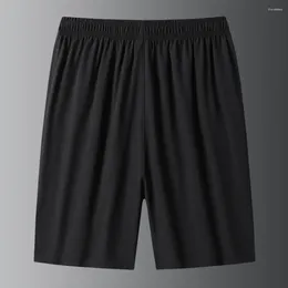 Men's Shorts Elastic Waistband Quick-drying Beach With Zipper Pockets Solid Colour Wide Leg For Summer