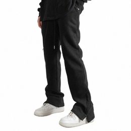 men Women Hiphop High Street Solid Color Zipper Split Micro Horn Guard Pants Elastic Waist Drawstring Trousers Casual Sweatpants B6Rq#
