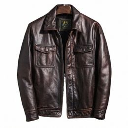 men Cow Leather Bomber Jacket Genuine Leather Hunter Made Old Jacket Autumn/Winter Coats Thickened Style Male Aviator Jacket New e0HH#