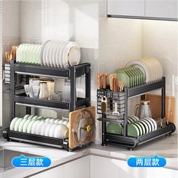 Kitchen Storage Three-Layer Stainless Steel Dish Rack Multi-Functional Drain Bowl Countertop Household Knife Chopstick