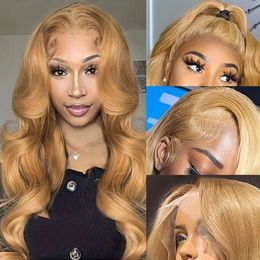 Медовый блондин, объемная волна, 13X4, кружевной фронтальный парик, прозрачный, предварительно выщипанный, выделенный цвет, 13X4, кружевные передние парики из натуральных волос для женщин