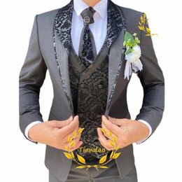 Terno de casamento para homens formal blazer calças colete três peças noivo jaqueta conjunto jacquard fino ajuste outfit cjuntos de chaqueta i1xI #