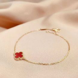 Brand charm Van V gold simple mini Four-leaf clover bracelet thickened 18K rose plated fashion trend online red jewelry