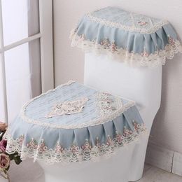 Toilet Seat Covers Four Seasons High Grade Lace Fabric Zippered Three Piece Set Household Cushion Cover Closestool Skirt