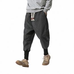 Erkekler Sonbahar Kış Yünlü Gevşek Kalın Sıcak Pantolon Erkek Sokak Giyim Hip Hop Harem Pantolon Joggers Sweatpants V9LU#