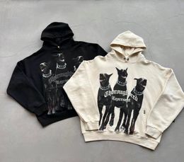 Designer 21fw Hoodie Hound Doberman High Street Loose Washing Old Flocked Hooded Sweater3134673