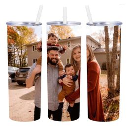 Water Bottles Custom Po Family Portrait Tumbler With Lid And Straw Insulated Thermal Bottle 20oz Coffee Cup For Outside Travel Camp