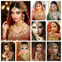 Stitch 5D Arab Muslim Woman Photo Diamond Painting Indian Bridal Makeup Wall Art Cross Stitch Kits Embroidery Picture Mosaic Home Decor