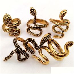 Band Rings 100Pcs/Lot Exaggerated Antique Punk Style Animal Snake Ring Gold Sier Black Mix Hip Hop Rock Fashion Party Jewelry Uni Drop Dhkhx