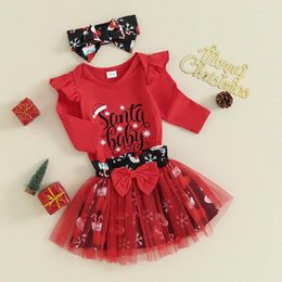 Clothing Sets Baby Girls Christmas Clothes Letter Print Long Sleeves Romper And Skirt Cute Headband Fall Outfit