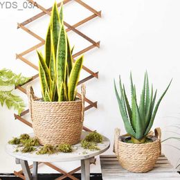 Planters Pots Extra large straw woven flowerpot potted green plant basket plant basket woven floor-standing indoor simulated plant flowerpot 240325