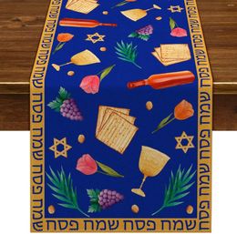 Table Cloth Happy Passover Linen Runner Pesach Jewish Festival Party Decorstion Supplies Matzo Red Wine Home Kitchen Dining Room Decor