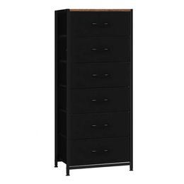 LIANTRAL 6 Drawers with Fabric Chest of Drawers, Sturdy Steel Frame & Wood Top, Tall Dresser for Bedroom, Hallway, Closet, Living Room (black)