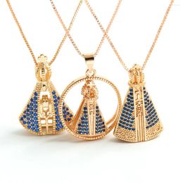 Chains MHS.SUN Cubic Zircon Double Faced Virgen De Guadalupe Pendants Necklaces Lujan Virgin Mary Gold Plated Religious Jewellery