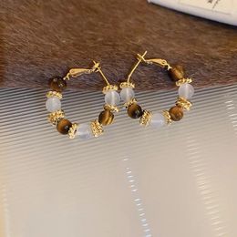 Hoop Earrings Minar Chic Shiny Opal Natural Stone Tigereye Strand For Women Copper Real Gold Plated Every Day Jewellery