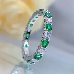 Cluster Rings SpringLady 925 Sterling Silver Emerald High Carbon Diamond For Women Sparkling Wedding Party Fine Jewellery Gift