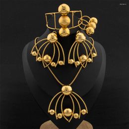 Necklace Earrings Set Luxury Round Beads Jewelry Dubai Gold Color Fashion For Women Bangle Ring Jewellery Wedding Party Gifts