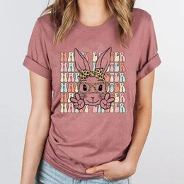Funny Graphic Shirt Happy Easter Leopard Print Glasses Headband Rabbit Lovely Bunny Short Sleeves Casual Tshirts 240315