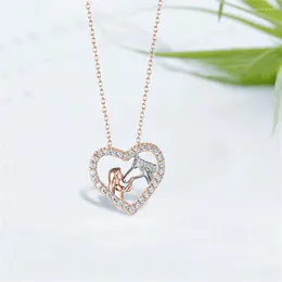 Pendant Necklaces Dainty Girl And Horse Necklace For Women Exquisite Animal Heart Shaped Clavicle Chain DIY Jewellery Mother's Day Gift