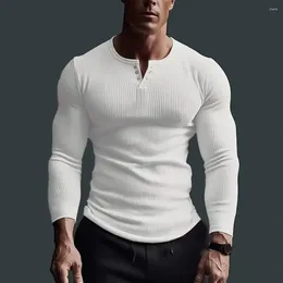 Men's T Shirts Men Long Sleeve Shirt V-neck Fitness Breathable Solid Color Top For Spring Autumn Wear Muscle