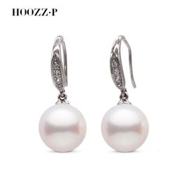 HOOZZ.P Natural Cultured Pearl Earrings Trend Large Eardrop 9-10mm Perfect Round AAAA Quality Silver Plated Gold Zircon 240311