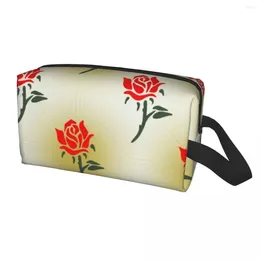 Cosmetic Bags Custom Red Rose Toiletry Bag Women Floral Pattern Makeup Organiser Lady Beauty Storage Dopp Kit Box