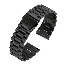Watch Bands Superior Black Stainless Steel Band Circle Strap Firm Folding Clasp With Safety Unisex Wristwatch Bracelet 20MM 22 MM241K