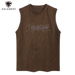 Vintage Mens Y2K Vest Letter Washed Tank Tops Summer High Street Punk Style Vest Hip Hop Unisex Sleeveless T-shirts Streetwear 240312