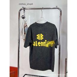 designer T-shirts balencigs Hoodies Men's Sweatshirts High Edition Paris 24 Spring/Summer New Yellow Tape Bandage Print Wash Old Worn Correct Short Sleeve T-shirt DZ12