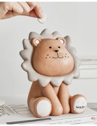 Boxes Nordic Lion Piggy Bank Large Creative Cute Lion Coin Children's Piggy Bank Decor Living Room Decoration Ornament Money Boxes