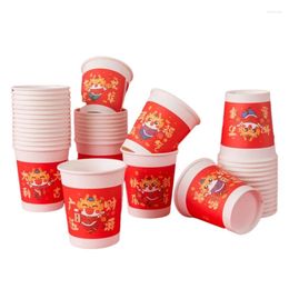 Disposable Cups Straws Drinking Chinese Year Themed Convenient Beverage Paper Material