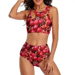 Women's Swimwear Sexy Red Cherries Print Bikini Set Women Cute Fruits Fantasy Swimsuit High Waist Pool Plus Size Bathing Suit