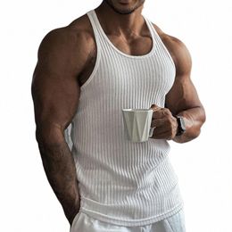 casual Solid Colour Woven Tank Tops Men Fi Slim Fit Crew Neck Sleevel Vest for Mens Sports Training Fitn Ribbed Tops Q4Gp#
