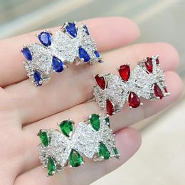 Cluster Rings Luxury Full Bling Gemstones 5A Zircon Diamonds For Women 18k White Gold Filled Fine Jewellery Wedding Engagement Bands Gifts
