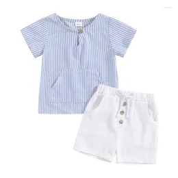 Clothing Sets Infant Toddler Baby Boy Summer Outfit Striped Short Sleeve T-Shirt Top And Solid Shorts Clothes 2PCS Set