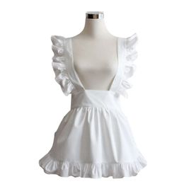 Women Sexy Apron Plain White Cotton Japanese Elegant Ruffled Harajuku Soft Sister Cosplay Tablier de Cuisine Short Apron 240315