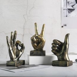 Sculptures Gesture Finger Model Decoration Home Art Resin Victory Decoration Living Room Coffee Shop Creativity Vintage Desktop Crafts