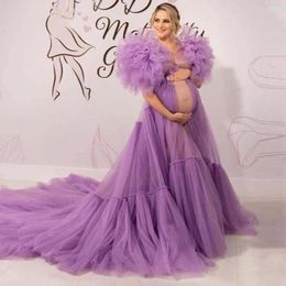 Runway Dresses Po Shoot Star Maternity Gown Women Big Sleeve Sweep Train Dress For Poshoot Tulle Long Sheer Puffy Robes