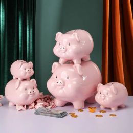 Boxes Cute Wedding Money Box Coin Ceramic Secret Kids Saving Hidden Safe Pig Piggy Bank Pink Porcelain Storage Adult Gift Easy Out