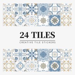 Set 24pcs SelfAdhesive Tile Stickers Backsplash Kitchen Retro 3d Waterproof Mural Decal Bathroom Wall Decor Vinyl Paper