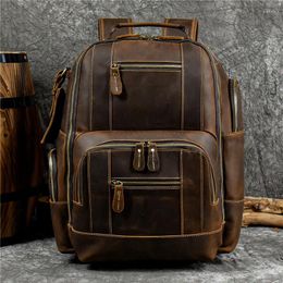 Backpack Vintage Genuine Leather Crazy Horse Daypack Travel Bag Outdoor Back Luxury Fashion Waterproof