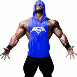 brand Sweatshirt Gym Clothing Mens Bodybuilding Hooded Tank Top Cott Sleevel Vest Fitn Workout Sportswear Tops Male N4yF#