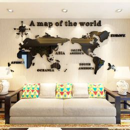 Stickers World Map Acrylic 3D Solid Crystal Bedroom Wall With Living Room Classroom Ideas Stickers Office Decoration Sofa Mural Wallpaper