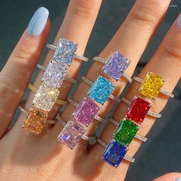 Cluster Rings Maoshishi S925 Silver French Super Sparkling Square Diamond 8A Flower Cut Zircon Ring Female Instagram Design