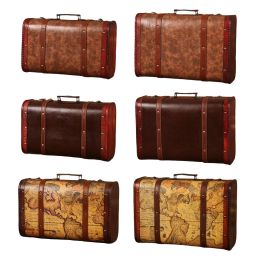Bins Vintage Suitcase Box Organiser Case Sturdy Photo Props Antique Decorative Box Wooden Trunk Suitcase Storage Box for Bedroom Home