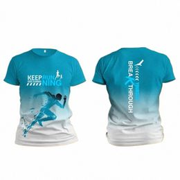outdoor Fitn Run Sports T-Shirts Summer Casual O-neck Women's Short Sleeve Tops Fi 3D Gradient Harajuku T Shirt For Men w2pM#