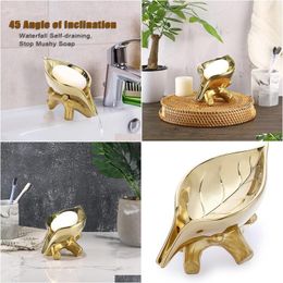 Soap Dishes Unique Waterfall Dish Leaf Shape Decorative Tray Tabletop Drainable Saver Bathtub Holder Drop Delivery Home Garden Bath Ot0Rb