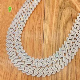 Silver 925 Vvs Round and Baguette Moissanite Miami Cuban Link Diamond Chain Men Hip Hop Necklace JV0H